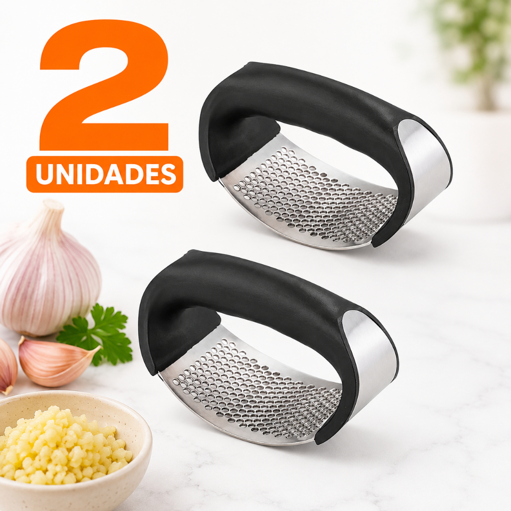 Kit 2 Unidades Espremedor De Alho Manual Triturador E Ralador De Alho Aço Inox Cozinha