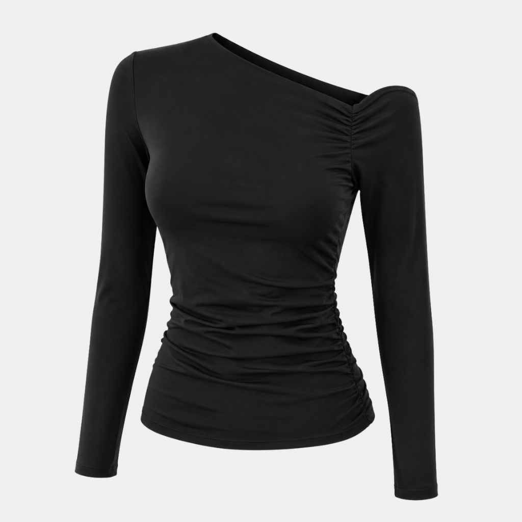 Blusa Manga Longa  Assimétrica Moda Gringa Suplex Modelador Tendência Outono Inverno