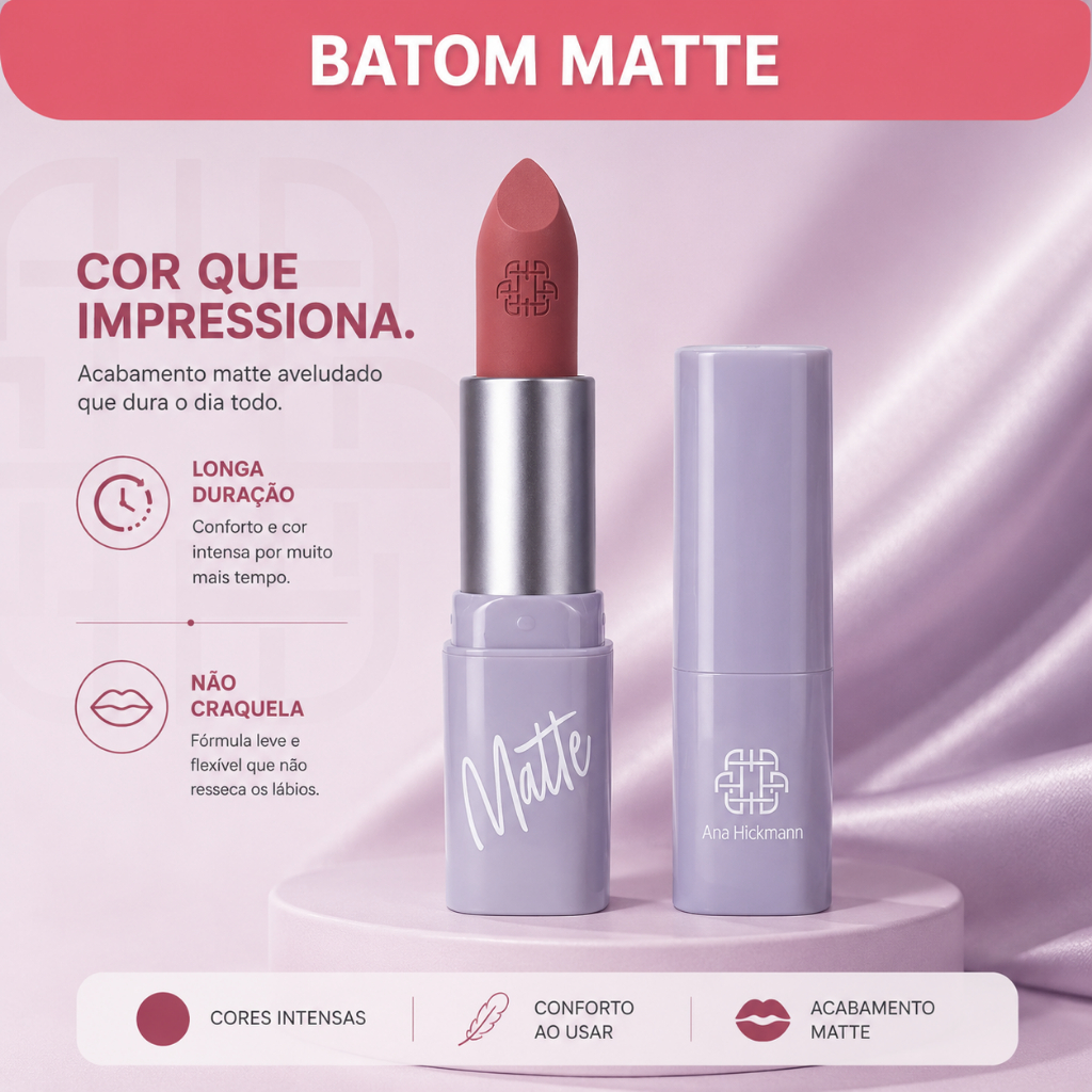 Ana Hickmann Batom Matte Hortência de Longa Duração com Alta Pigmentação e Acabamento Aveludado