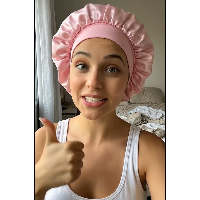 Touca/Gorro de Dormir de Cetim com Aba Faixa Larga Gigante Cabelo Anti Frizz Toca Head