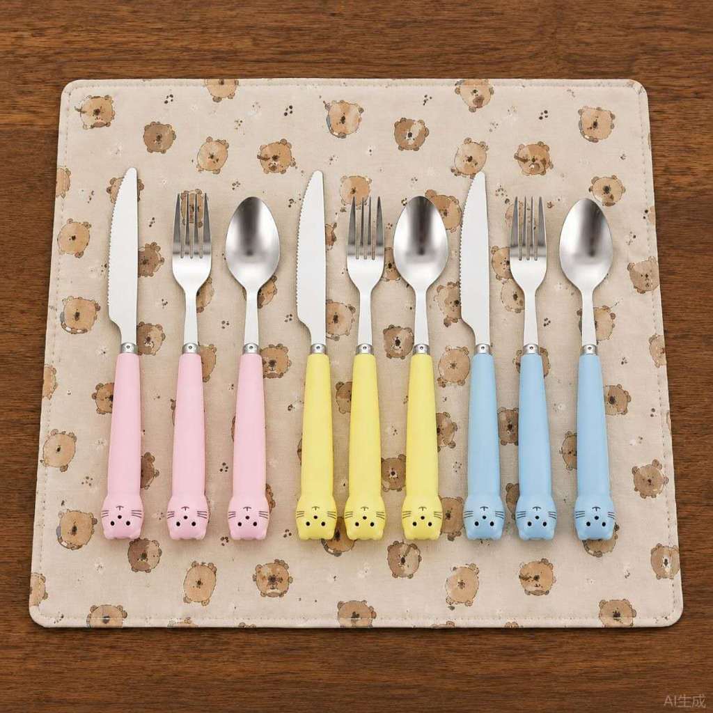 Conjunto de talheres de 3 peças com formato de animais fofos (colher, faca, garfo) - SMILE LIFE 58 -