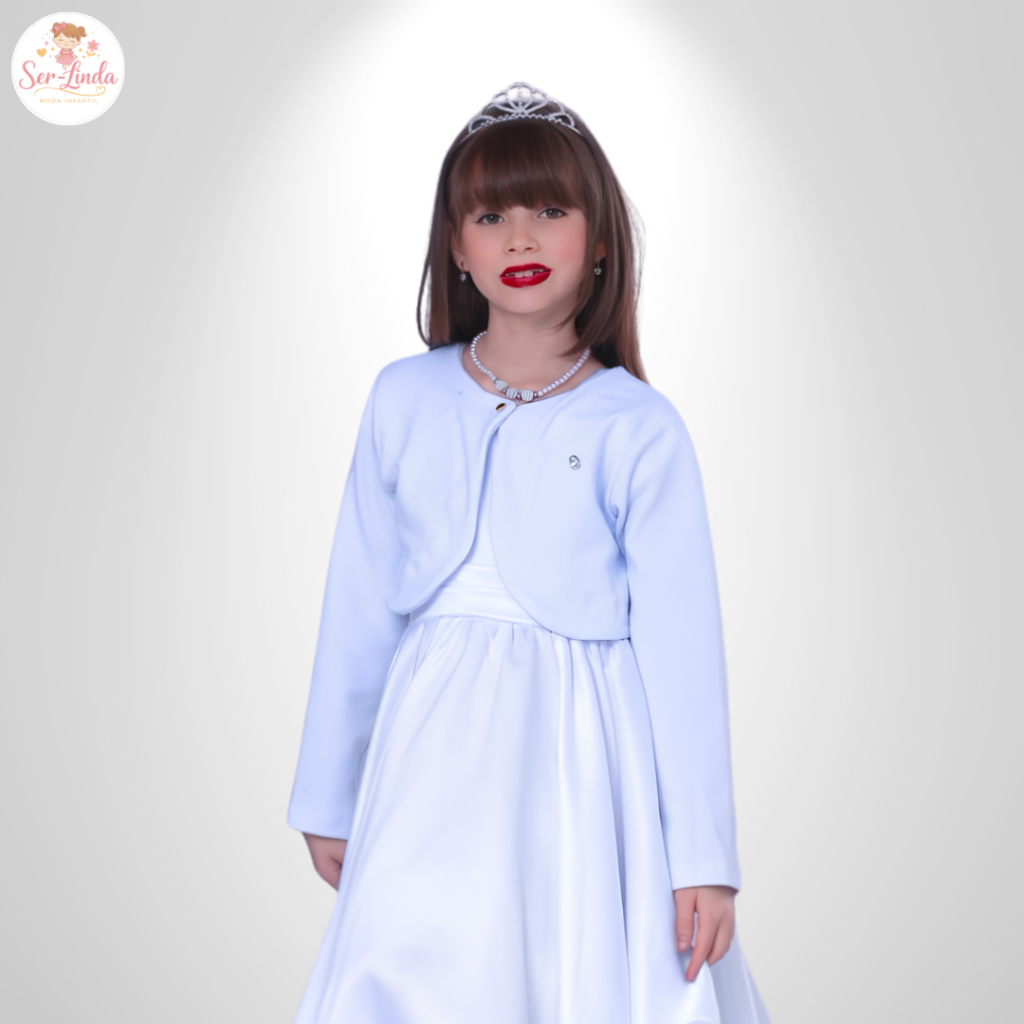 Bolero Infantil Menina Branco Batizado Daminha Festa Luxo Casaquinho