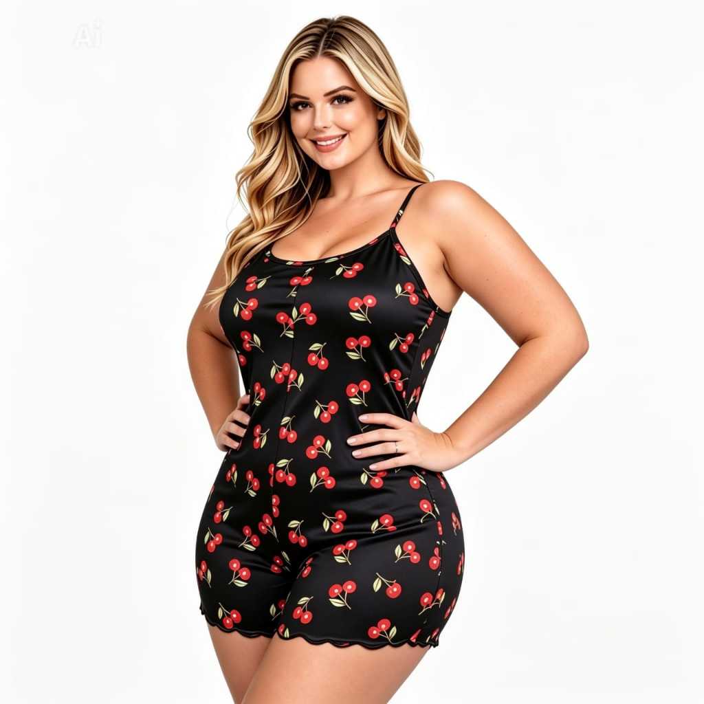 Pijama Macaquinho Plus Size Personagens De Alcinha Dormir Estampado Confortável Soltinho