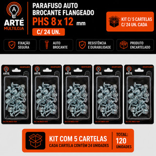 Kit Parafuso Auto Brocante Flangeado Philips - Varias Medidas - Encartelado- Zincado Alta Resistência