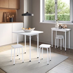 Conjunto Mesa Dobrável Com 2 BANQUINHOS Branco Cozinha Jantar Sala