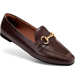 Mocassim Feminino Lumiss Clássico Casual Bico Quadrado Enfeite Bridão Dourado Básico Confortável