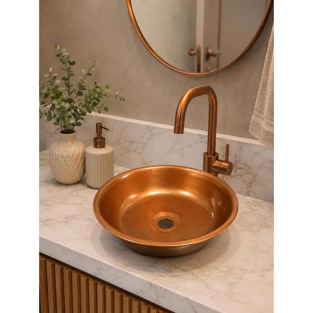 Cuba cobre sobrepor pia banheiro lavabo redonda 32x10