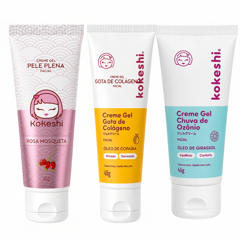 Imagem Kit Linha Ozônio Kokeshi com 3 unidades Cremes Faciais Óleo de Girassol