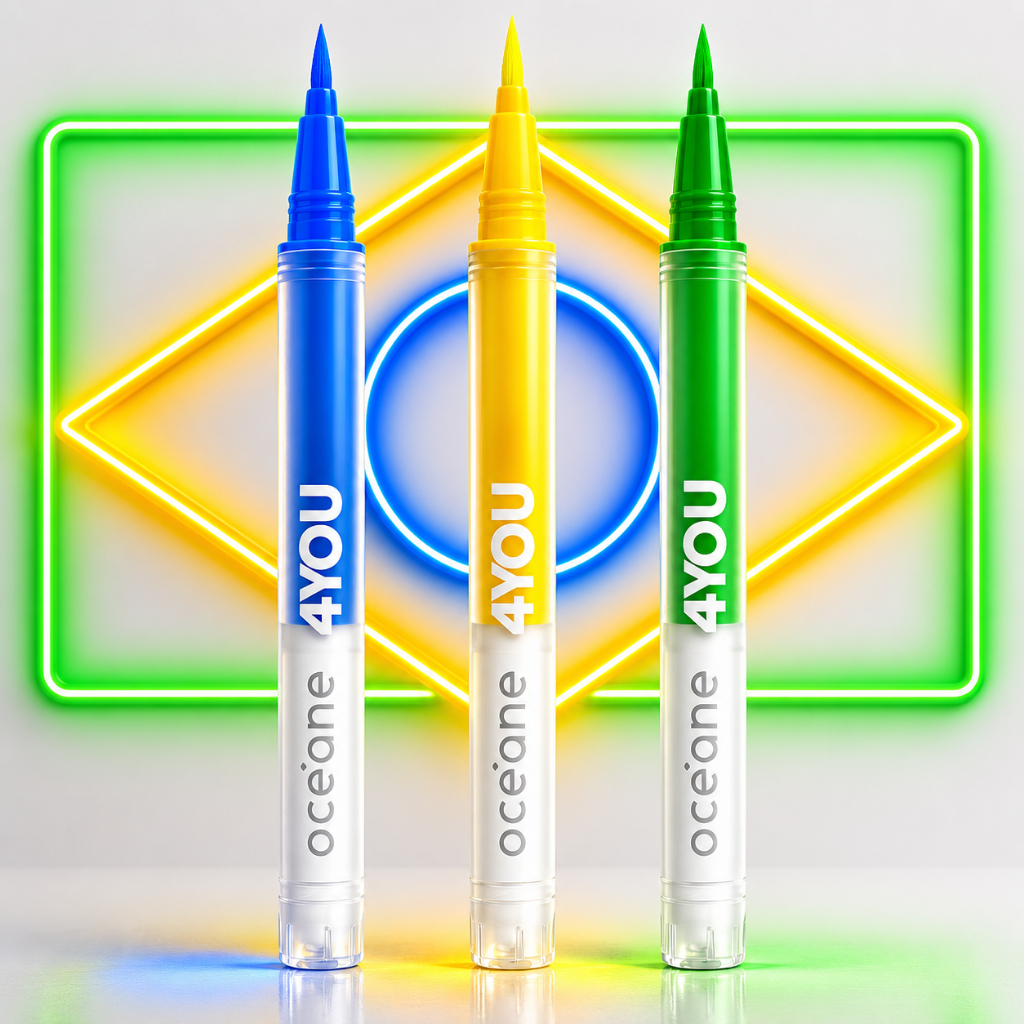 KIT Trio Delineador Copa Brasil Azul, Amarelo e Verde - Oceane 4you