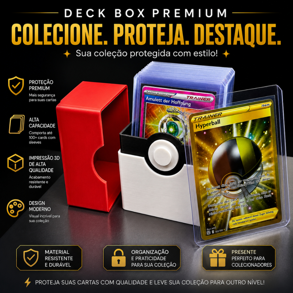 Deck Box Pokémon Porta Cartas TCG Premium 3D + Porta Deck Cartas Colecionáveis VallTech