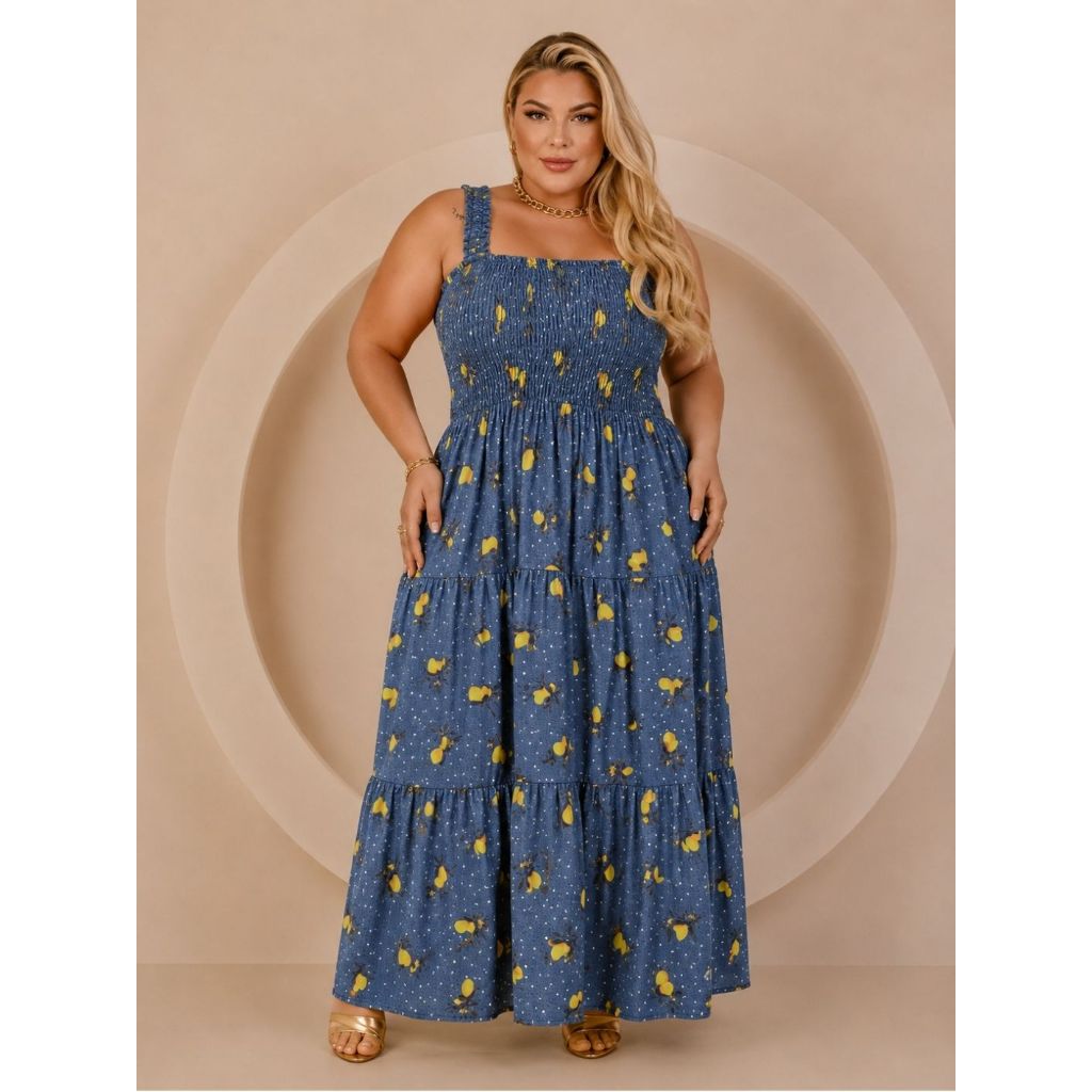 Vestido Longo Plus Size Vestido longo 3 marias Vestido Longo de Babados Vestido Rodado Vestido Feminino Longo