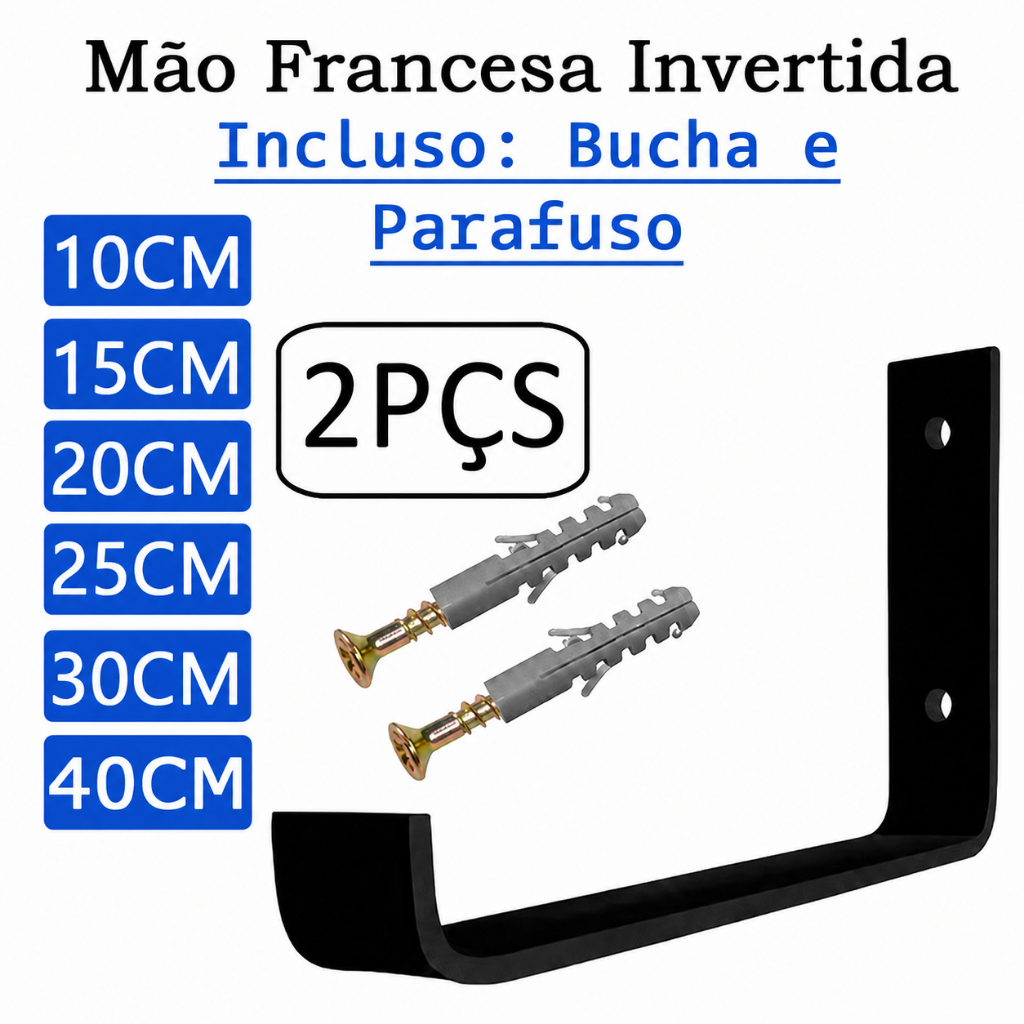 Kit 2 Mão Francesa Invertida Suporte Cantoneira Para Prateleira