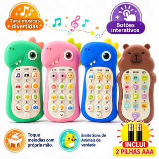 Celular Infantil Dinossauro com Luz Som Pilhas Telefone Musical Interativo Brinquedo Educativo Bebê