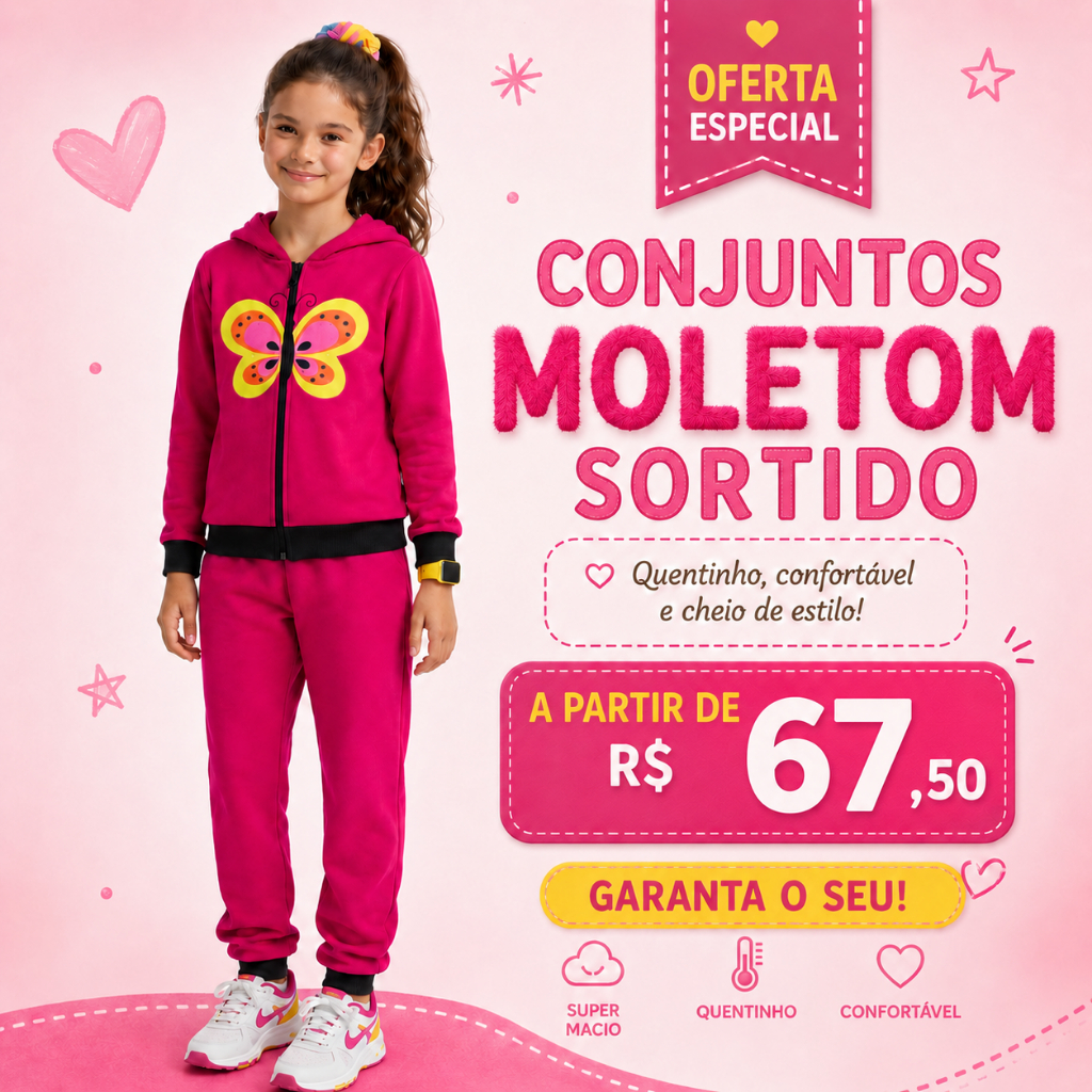 Conjunto Moletom Infantil Menina Peluciado Capuz Sortido Inverno Bebê