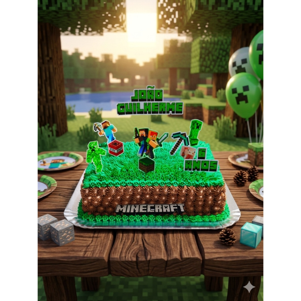 Topo de Bolo Minecraft video game Personalizado Decoração Topper de Bolo