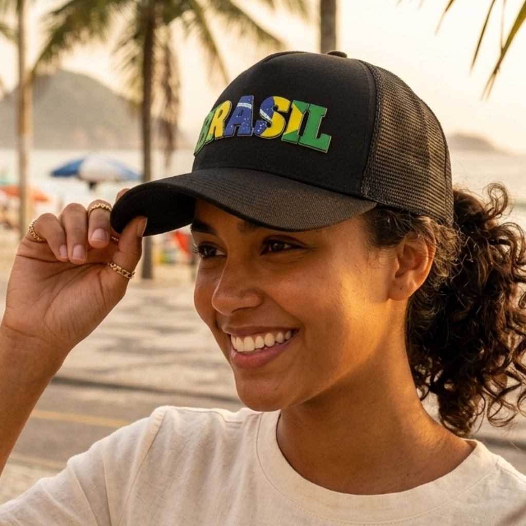 Boné Brasil Trucker Preto Com Tela | Moda Streetwear Boné Brasil Trucker Preto Com Tela | Moda Streetwear