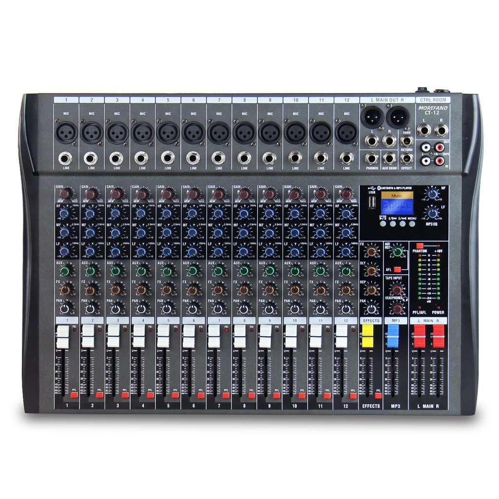 Mesa De Som 12/8/6 Canais Profissional Interface Mixer Console som com Bluetooth USB para Música Podcast +48V