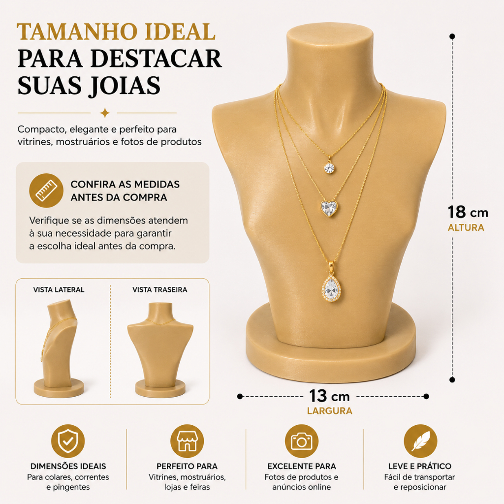 Busto Expositor Para Jóias com Base Colares Correntes Bijuterias Acessórios Vitrine Fotos Revenda — imagem 2 de 2