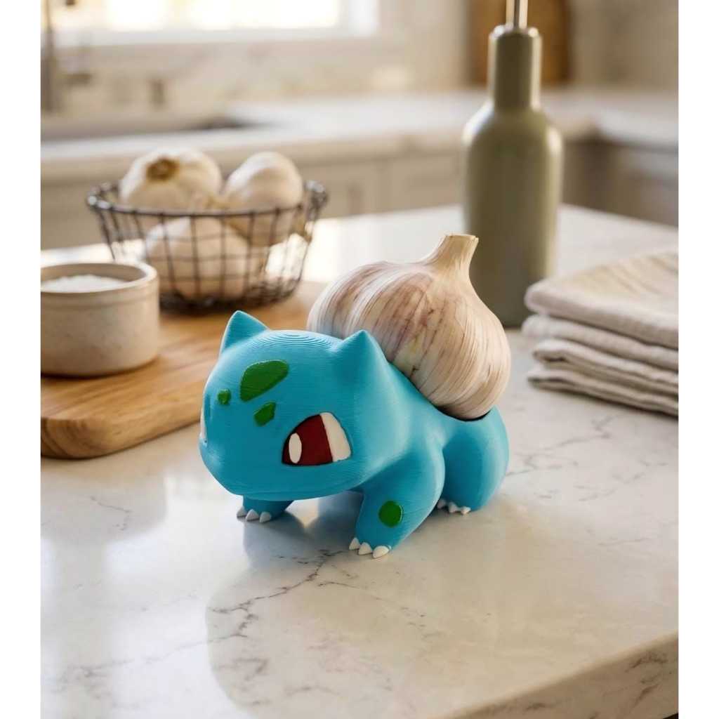 Porta Alho Bulbasaur Pokémon Porta Alho Bulbasaur – Impressão 3D Decorativa e Funcional Transforme sua cozinha com um