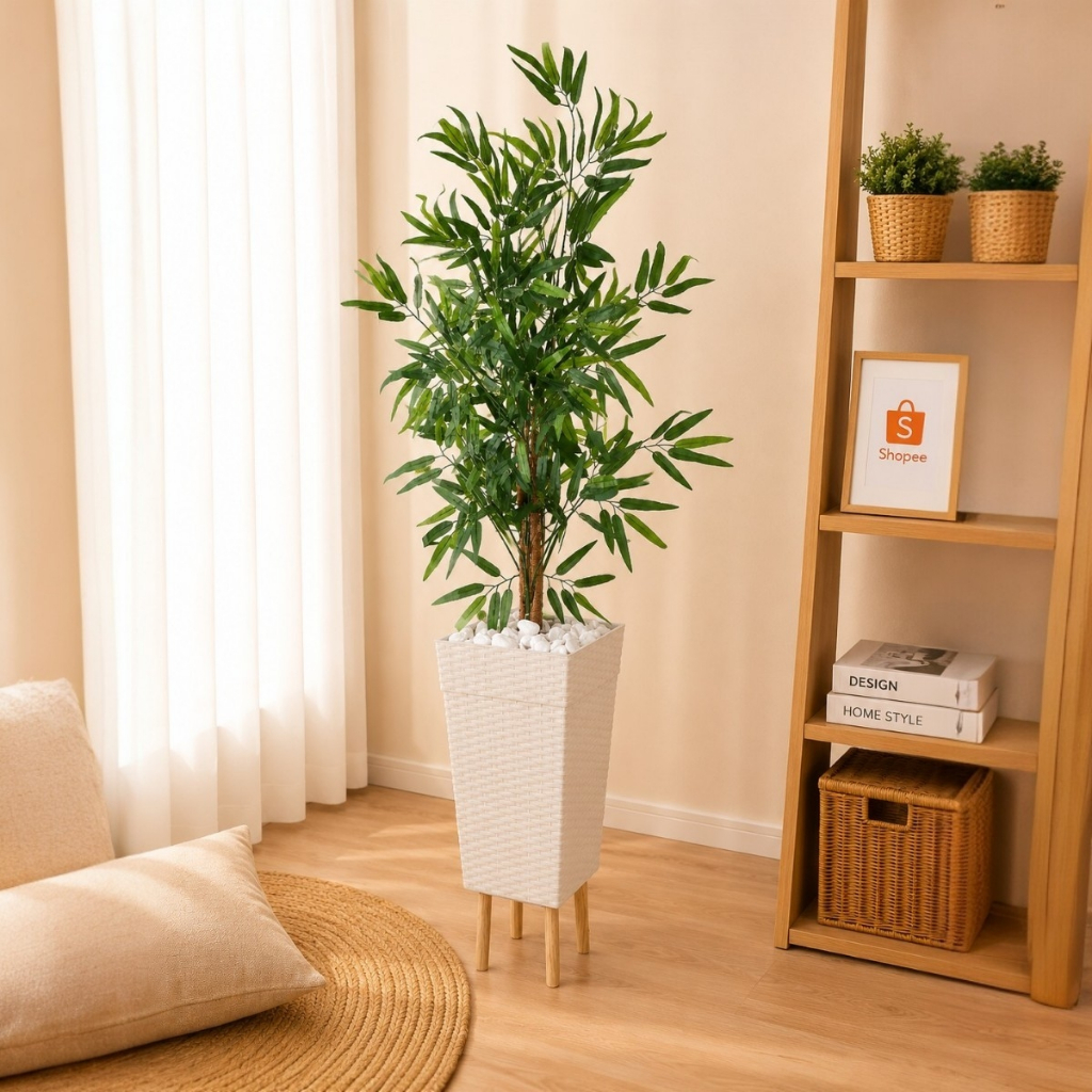 Planta Artificial Bambu Mosso Da Sorte  Com Vaso Grande + Suporte Decorativo  Decoração Enfeite Sala Casa