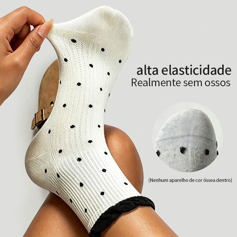 5 Pares Meias Feminina Algodão Cano Médio Estilo Coreano Listradas Esportivas Inverno Conforto Casual — imagem 2 de 2