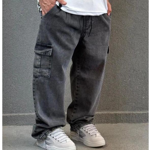 Calça Cargo Jeans masculina feminina 6 bolsos Grafite Preto Mescla moda streetWear P, M, G, GG, G1