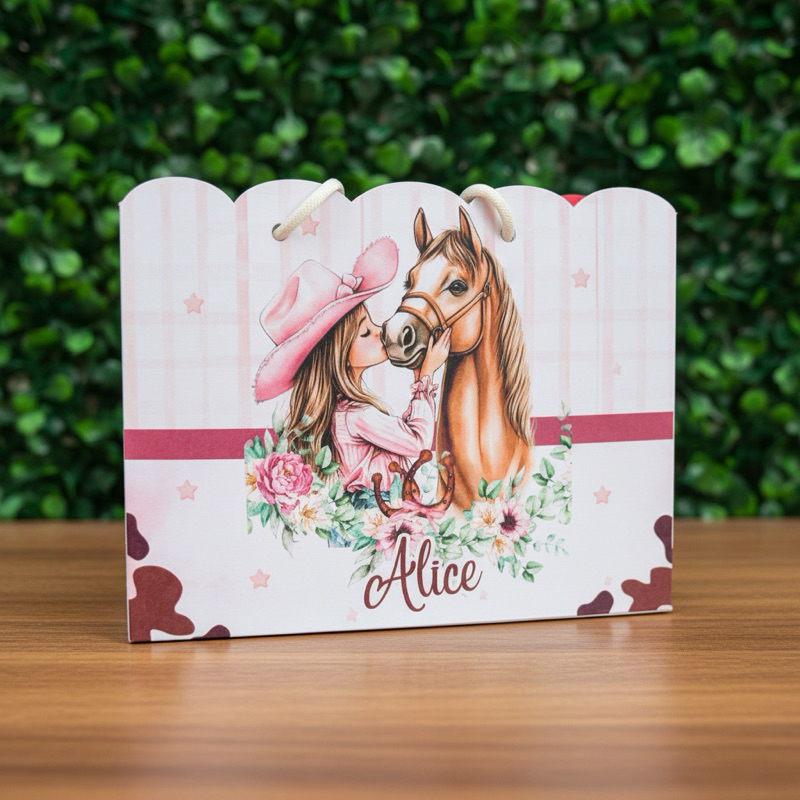 Sacolinha Personalizada  Cowgirl| Cavalos |Boiadeira |Lembrancinha Festa sacolinha Infantil Aniversário | Pegue e Monte