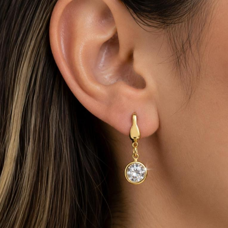 Brinco Feminino Pendente Zircônia Aço Inoxidável com Cristal