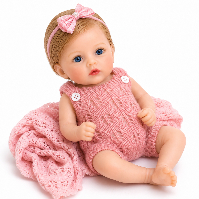 Boneca Bebê Reborn Nicolly Loira Menina Silicone Macio Hiper Realista 30cm Implante Fio a Fio