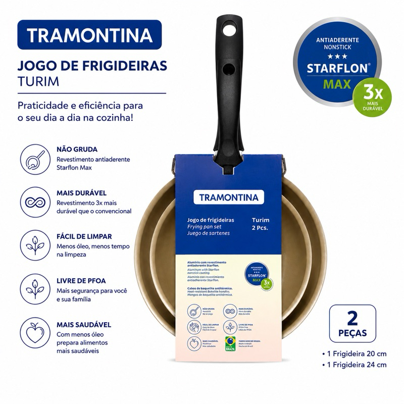 Jogo de Frigideiras Tramontina Turim Antiaderente Starflon Max – 2 Peças
