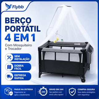 Flybb Berço portátil retrátil para bebê com mosquiteiro, dobrável e seguro para quarto infantil