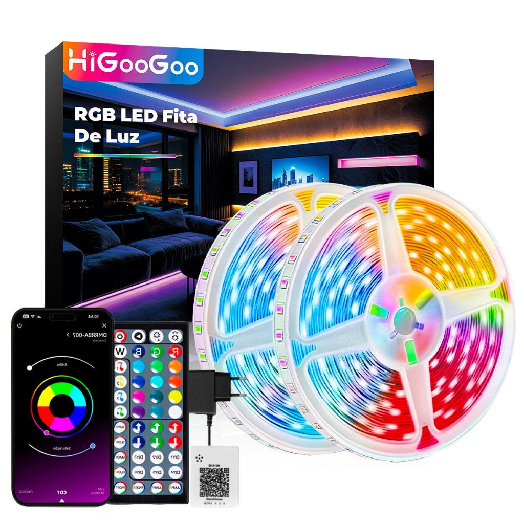 HiGooGoo Fita LED De Luz RGB APP Controle Remoto Alimentado Para Quarto Festa Decoraçã 10M/20M/30M/40M