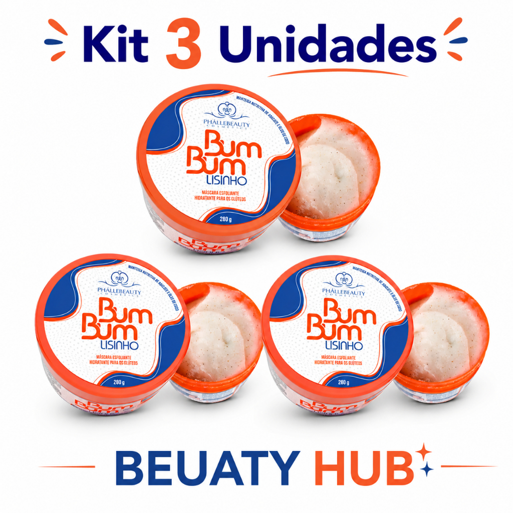 Kit 3 Unidades Bum Bum Lisinho Phállebeauty | Máscara Esfoliante Hidratante Glúteos