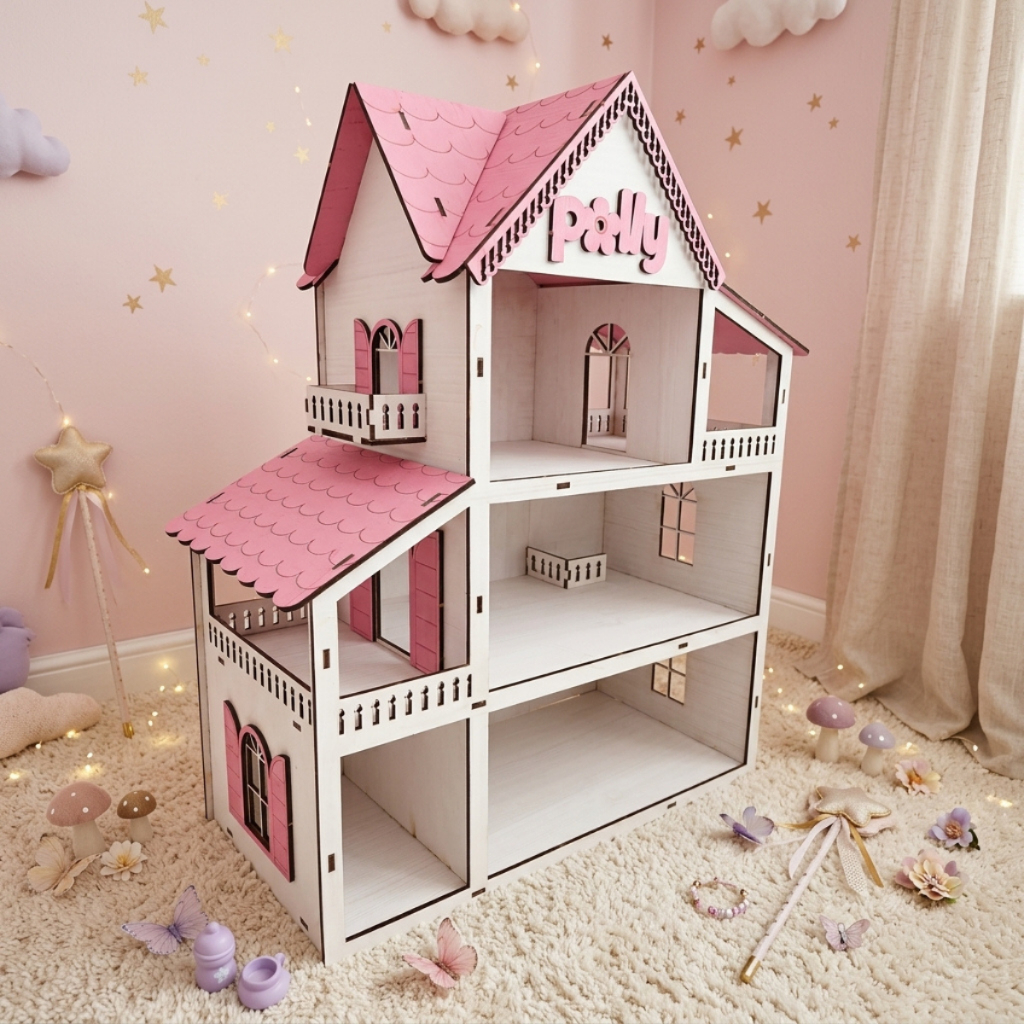Casinha de Boneca com 30 Mini moveis 60cm Casinha Americana MDF Diversão para Crianças