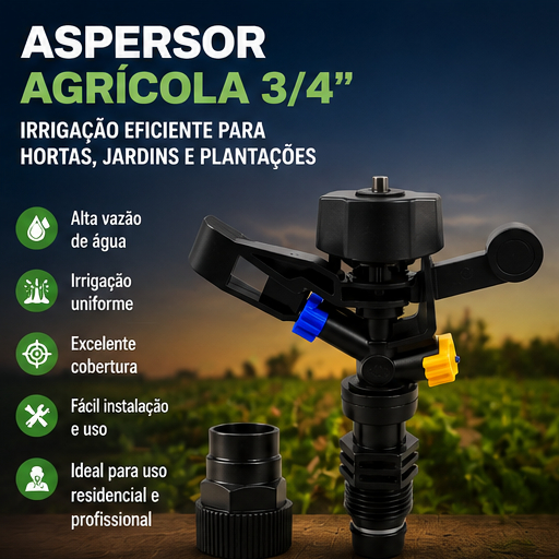 Aspersor Agrícola 3/4 Para Irrigação Jardim Horta Gramado Plantação Alta Vazão Profissional