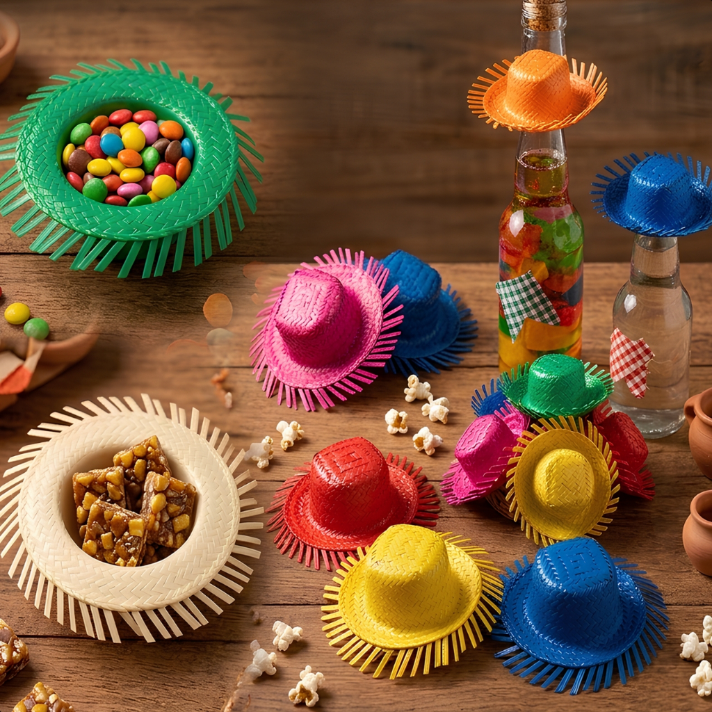 Kit 12/ 25 ou 50 Mini Chapéu Decoração Mesa para Festa Junina Doces Lembrancinha Artesanato Arraial
