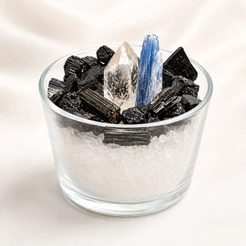 Taça Proteção com Cristal Pedra Natural Turmalina Preta Cianita Azul