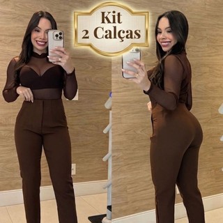KIT 2 CALÇA ALFAIATARIA FEMININA SOCIAL CINTURA ALTA COM ZÍPER NA LATERAL