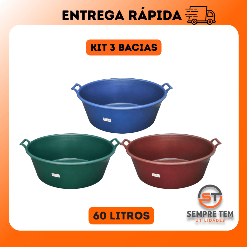 Bacia Oval Extra Grande Plasnew Multiuso com Alça 60 Litros — imagem 2 de 2