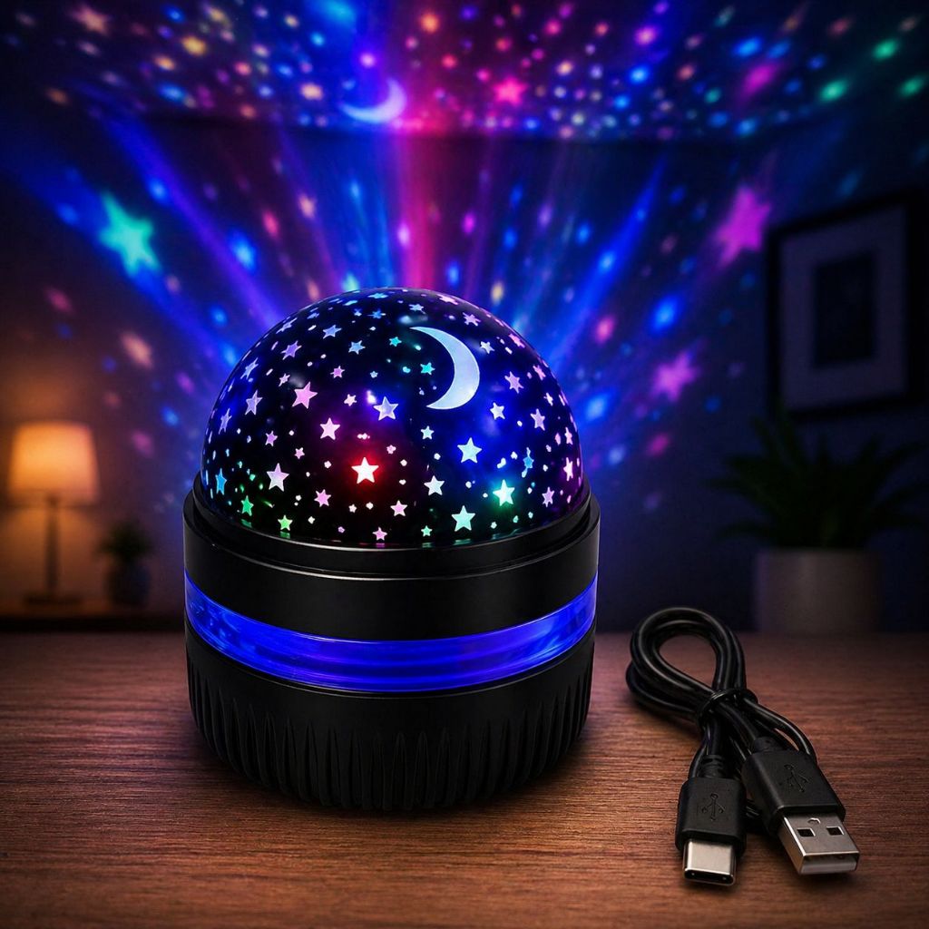 Mini Projetor de Estrelas USB LED RGB Compacto Luz Decorativa para Quarto Sala Ambiente