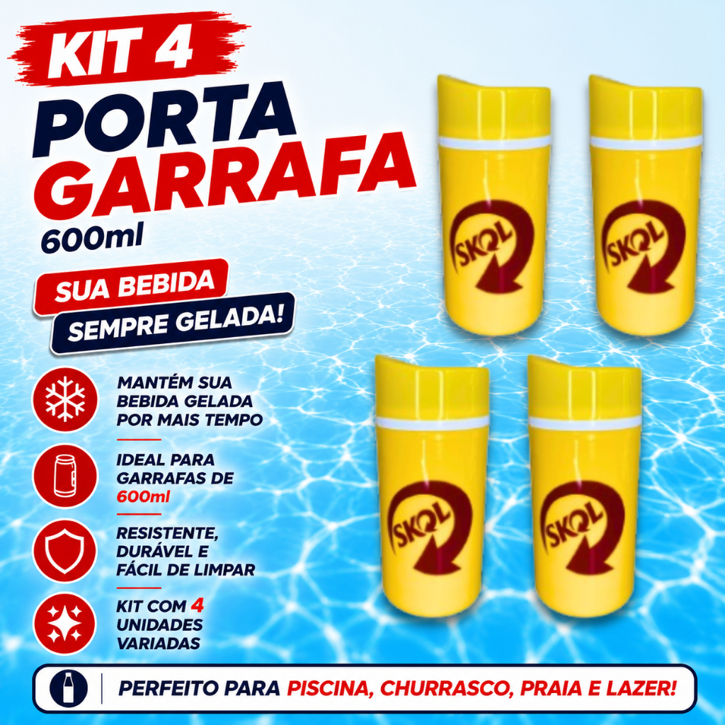 Kit 4 Porta Garrafa Cerveja Suporte 600ml Térmico Skol Pilsen