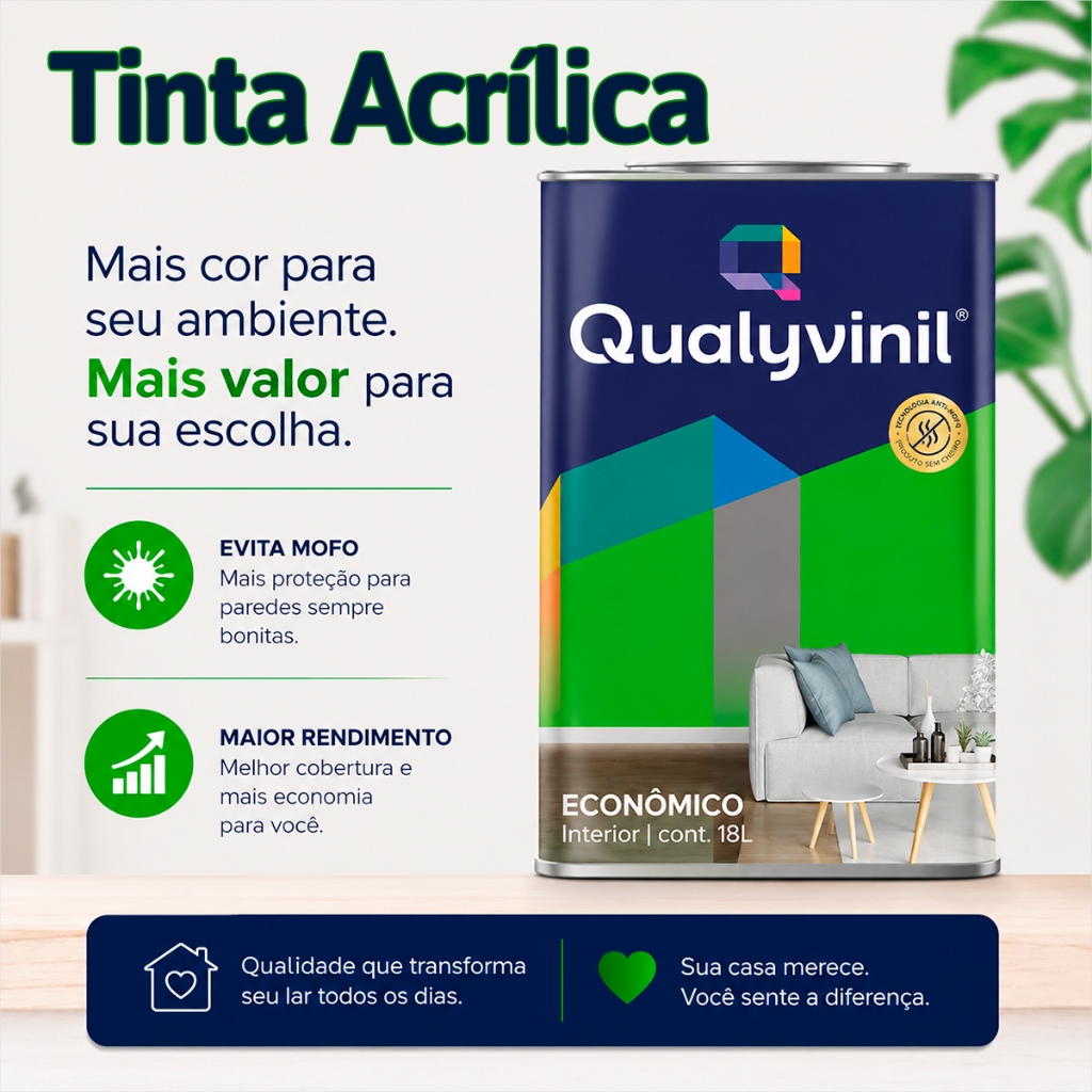 Tinta Acrílica Branco Econômica Rende Muito Areas Internas 18 Litros - Qualyvinil