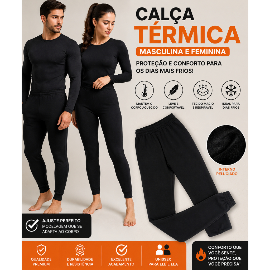 Calça Termica Peluciada Unissex Segunda Pele Inverno Confortável Frio Intenso Unissex