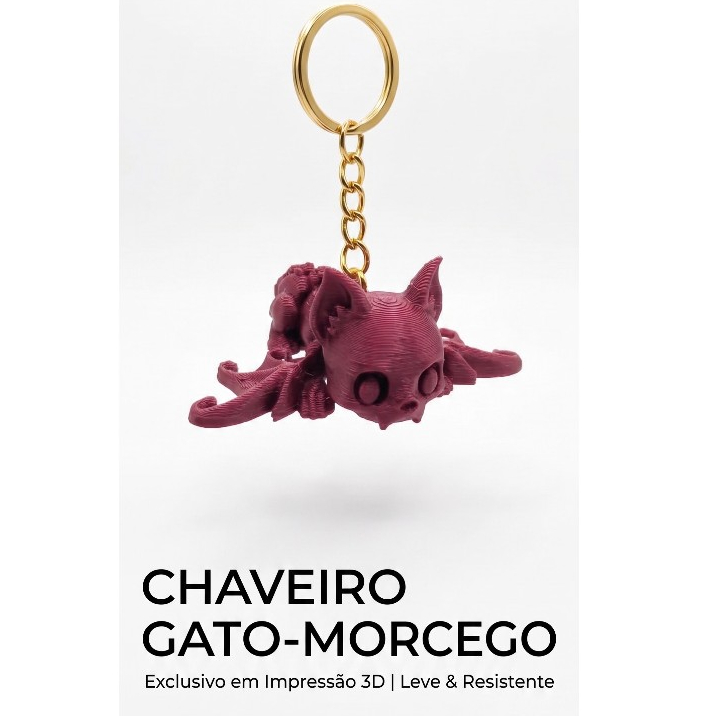 kit de 5 Chaveiro Gato Morcego / Criatura Alada - Estilo Gótico (Impressão 3D)