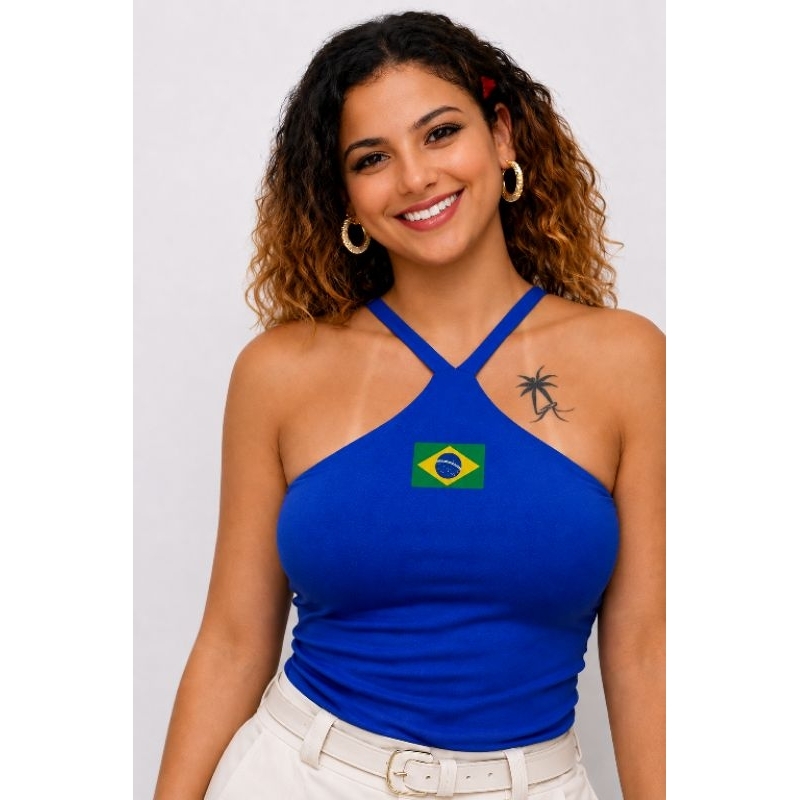 Blusa Frente Única Feminina Brasil Copa Bandeira do Brasil Suplex Premium Não Transparente