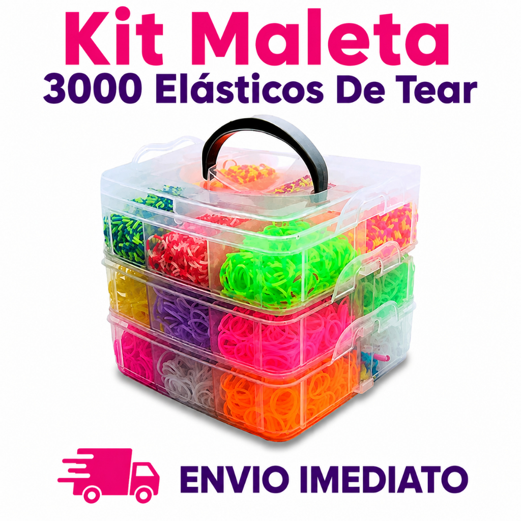Kit Maleta 3000 Elasticos Loom Bands Clips Pulseira Cores Sortidas