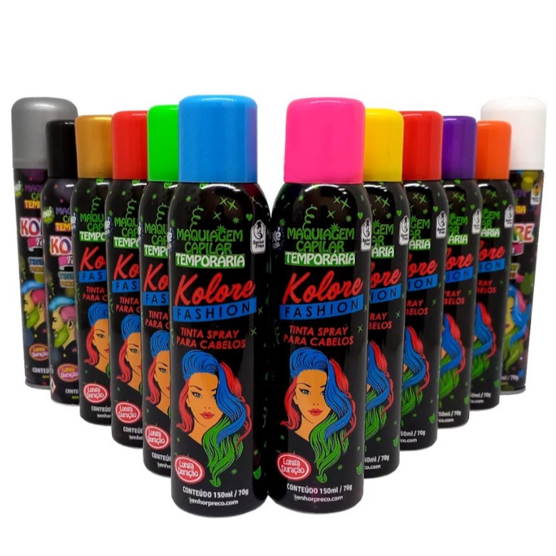 Spray Tinta para Cabelo Colorido Vermelho Azul Roxo Rosa Verde Branco Laranja Infantil