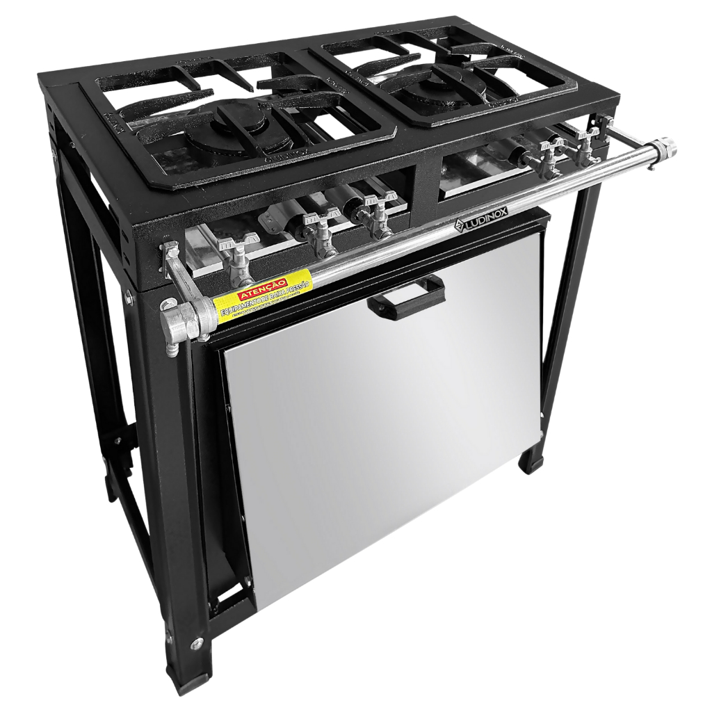 Fogão Industrial 2 Bocas Com ou Sem Forno Baixa Pressão Queimador Duplo de Ferro Fundido Gás