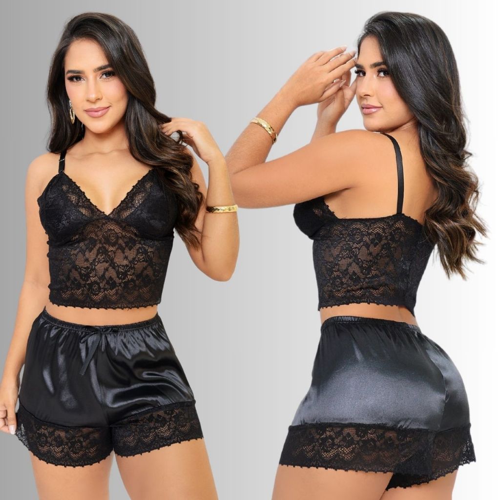 Baby Doll Com Renda Pijama Cetim Short Doll Produto Premium Com Alças Ajustáveis Luxo Feminino Curto Elegante