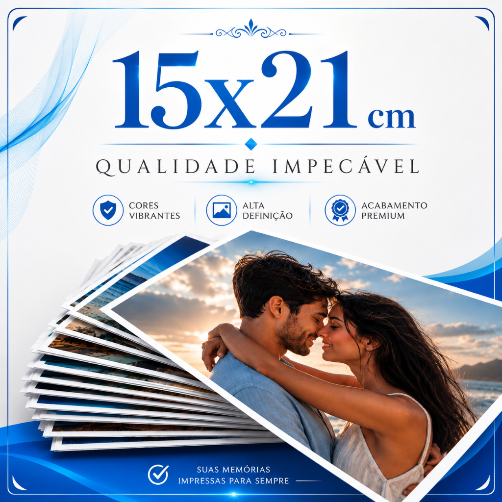 Revelação de Fotos  15x21 Reveladas Papel Fotográfico Premium Impressão Profissional  Alta Qualidade, Cores Vivas
